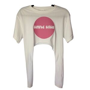 Simple Graphic Crop Top Tie Front Y2K Baddie Streetwear White Pink S